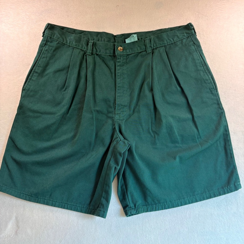 Duck Head Mens Pleated Chino Shorts Forest Green Cotton Size 40 90s vintage